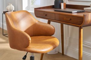 Chaise de bureau à roulettes vintage marron et métal noir HEMMY