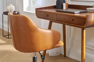 Chaise de bureau à roulettes vintage marron et métal noir HEMMY