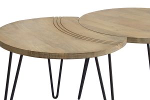 Tables basses gigognes gravées bois manguier massif et métal noir (lot de 3) VIBES