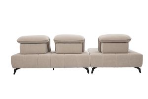 Canapé modulable 4 places avec têtières ajustables en tissu effet velours taupe et métal noir OLMO
