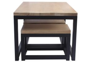 Tables basses gigognes bois manguier massif et métal noir (lot de 3) FACTORY