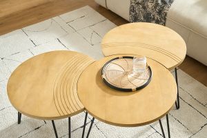 Tables basses gigognes gravées bois manguier massif et métal noir (lot de 3) VIBES