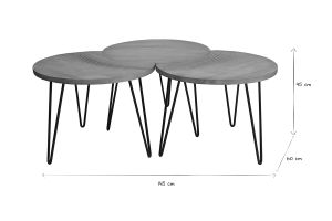 Tables basses gigognes gravées bois manguier massif et métal noir (lot de 3) VIBES