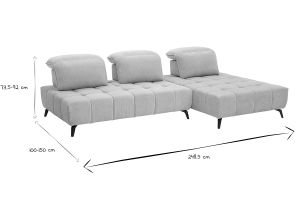 Canapé modulable 4 places avec têtières ajustables en tissu effet velours taupe et métal noir OLMO