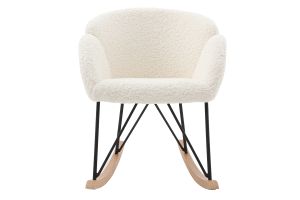 Rocking chair en tissu effet peau de mouton blanc, métal noir et bois clair RHAPSODY