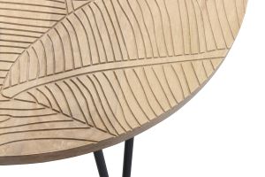 Table basse ronde gravée bois manguier massif et métal noir D80 cm VIBES