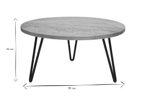 Table basse ronde gravée bois manguier massif et métal noir D80 cm VIBES