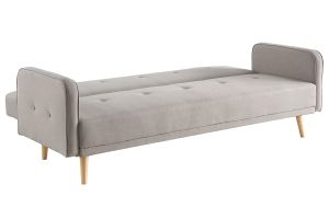Canapé convertible scandinave 3 places avec repose-pieds en tissu beige et bois clair ULLA