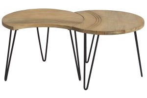 Tables basses gigognes gravées bois manguier massif et métal noir (lot de 3) VIBES