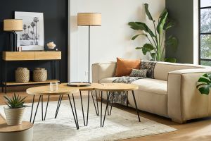 Tables basses gigognes gravées bois manguier massif et métal noir (lot de 3) VIBES