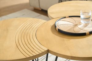 Tables basses gigognes gravées bois manguier massif et métal noir (lot de 3) VIBES