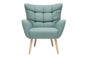 Fauteuil scandinave en tissu vert de gris et bois clair AVERY