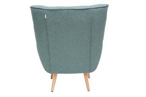 Fauteuil scandinave en tissu vert de gris et bois clair AVERY