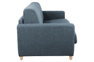 Canapé convertible 3 places en tissu bleu et bois clair avec matelas L140 cm 12 cm GRAHAM