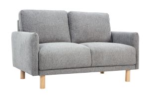 Canapé design 2 places en tissu effet velours texturé gris et bois clair BONO