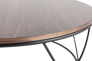 Table basse ronde bois foncé noyer et métal noir D80 cm LACE
