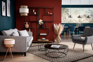 Table basse ronde bois foncé noyer et métal noir D80 cm LACE