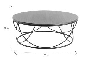 Table basse ronde bois foncé noyer et métal noir D80 cm LACE