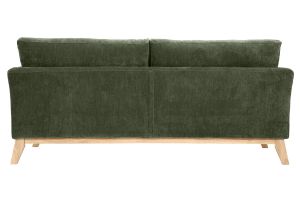 Canapé scandinave déhoussable 3 places en tissu effet velours vert kaki et bois clair OSLO