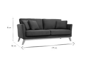 Canapé scandinave déhoussable 3 places en tissu effet velours vert kaki et bois clair OSLO