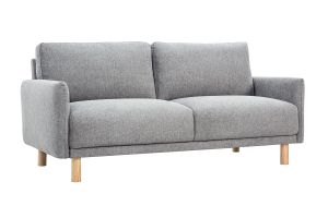 Canapé design 3 places en tissu effet velours texturé gris et bois clair BONO