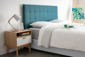 Tête de lit capitonnée en tissu bleu canard L140 cm HALCIONA