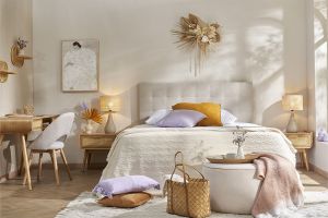 Tête de lit capitonnée en tissu beige clair naturel L160 cm HALCIONA