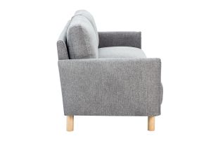 Canapé design 3 places en tissu effet velours texturé gris et bois clair BONO