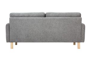 Canapé design 3 places en tissu effet velours texturé gris et bois clair BONO