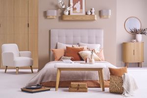 Tête de lit capitonnée en tissu beige clair naturel L140 cm HALCIONA