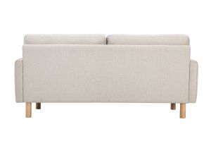 Canapé design 3 places en tissu effet velours texturé beige et bois clair BONO