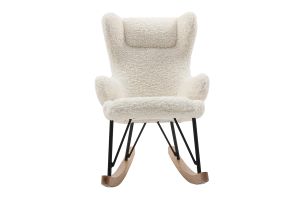 Rocking chair enfant en tissu effet peau de mouton blanc, métal noir et bois clair SHAUN