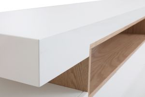 Meuble TV design blanc laqué brillant et bois L200 cm LIVO