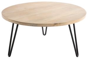 Table basse ronde bois manguier massif et métal noir D80 cm VIBES