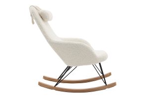 Rocking chair scandinave en tissu effet peau de mouton blanc, métal noir et bois clair JHENE