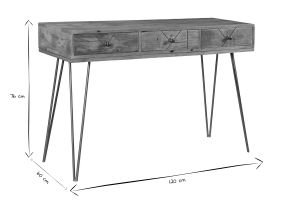 Console avec rangements 3 tiroirs en bois manguier massif gravé et métal doré L120 cm LINIUM