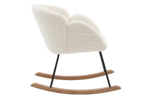 Rocking chair en tissu effet peau de mouton blanc, métal noir et bois clair RHAPSODY