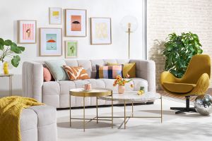 Fauteuil pivotant design en tissu effet velours jaune moutarde et métal noir ANDY