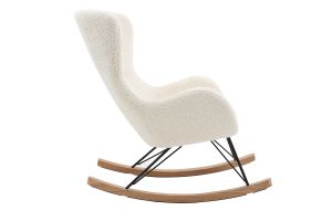 Rocking chair scandinave en tissu effet peau de mouton blanc, métal noir et bois clair  ESKUA