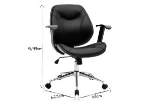 Chaise de bureau à roulettes design noir, bois foncé noyer et acier chromé YORKE