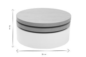 Table basse ronde avec plateaux pivotants et rangement blanc et bois clair chêne D80 cm ICON