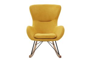 Rocking chair scandinave en tissu effet velours jaune moutarde, métal noir et bois clair ESKUA