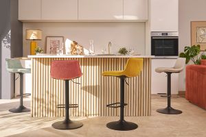 Tabourets de bar réglables pivotants 360° en tissu taupe et métal noir (lot de 2) BOOST