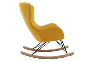 Rocking chair scandinave en tissu effet velours jaune moutarde, métal noir et bois clair ESKUA