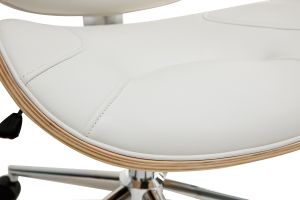 Chaise de bureau à roulettes design blanc, bois clair et acier chromé YORKE