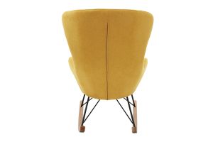Rocking chair scandinave en tissu effet velours jaune moutarde, métal noir et bois clair ESKUA