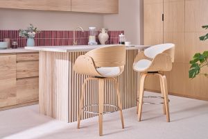 Tabouret de bar pivotant blanc et bois clair 69 cm BENT