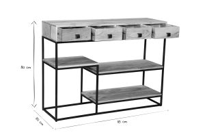 Console industrielle avec rangements 4 tiroirs en bois massif et métal noir L115 cm GRENELLE