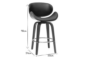 Tabouret de bar pivotant noir et bois foncé 65 cm WALNUT