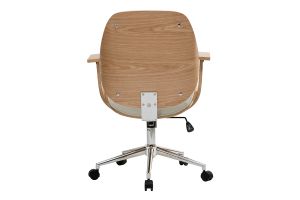 Chaise de bureau à roulettes design blanc, bois clair et acier chromé YORKE